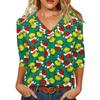 Women's Fashion Casual V-Neck Christmas Print 3/4 Sleeve Top for Holiday Party and Daily Wear