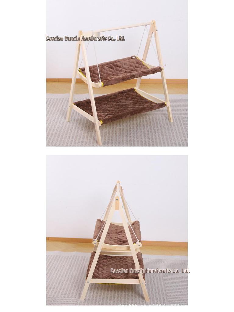 Cat Double-Layer Hammock Bed - Solid Wood Cradle & Swing House