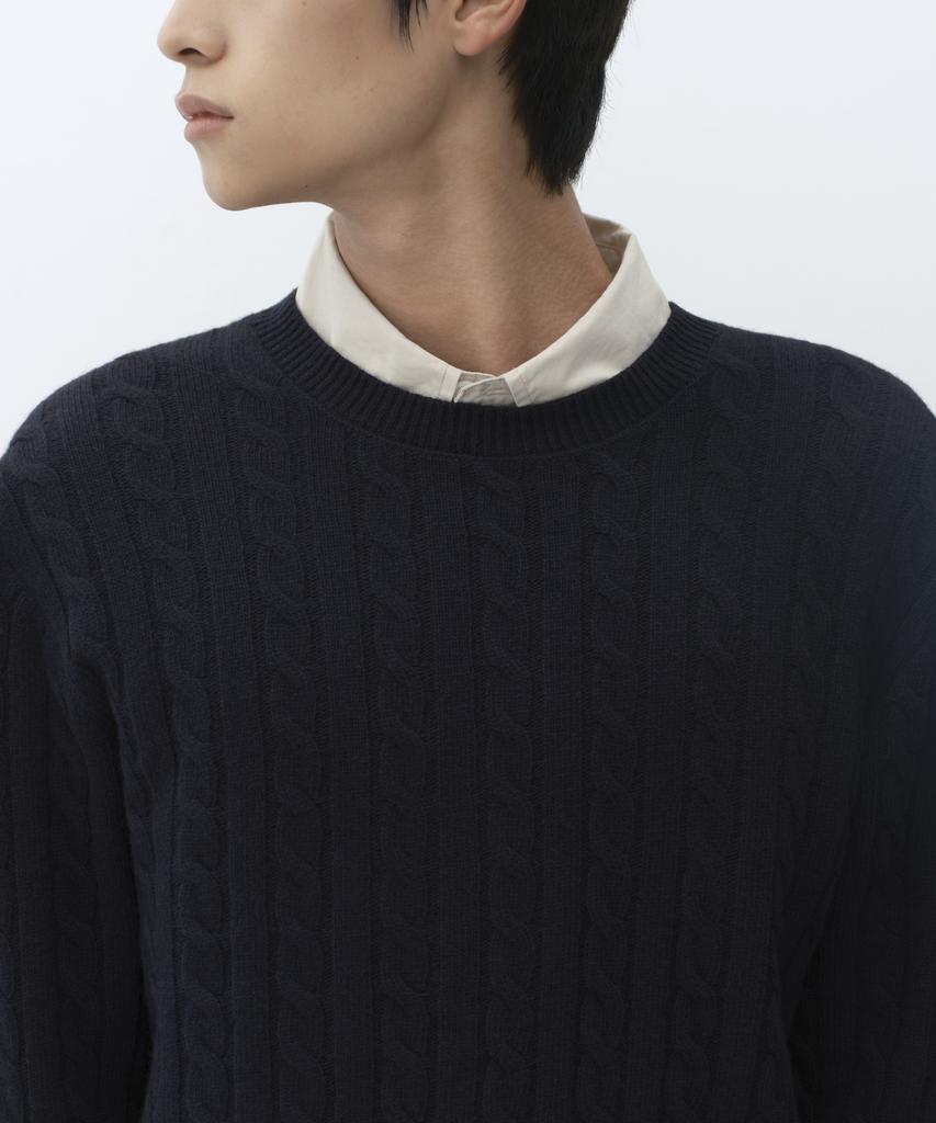 MUSINSA STANDARD [Victoria Wool] Cable Crew Neck Knit [Navy]