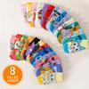8/16 Pairs Random Combination Fun Pok É Mon Family Cartoon Anime Pattern Men's Crew Socks Outdoor Casual Couple Short Socks