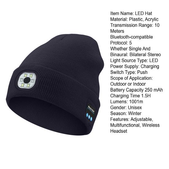 Bluetooth-compatible LED Hat Winter Warm Cap Knitted Elastic Soft Fabric Rechargeable High Brightness Illumination Wireless Music LED