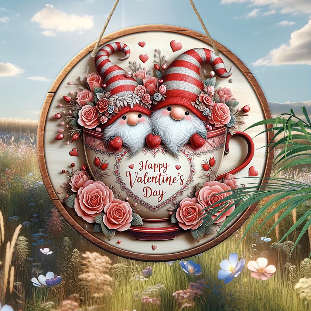 Деревянная табличка «Гном на День святого Валентина» 7,87"x7,87" — идеально подходит для декора дома, сада и крыльца, идеально подходит для приветствия или венка, отличный подарок для друзей