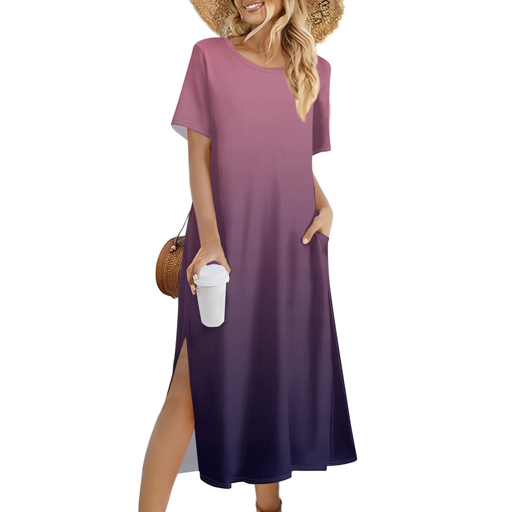 Ladies Fashion Summer Gradient Print Dress Casual Beach Dress Dress Slim Holiday Dress