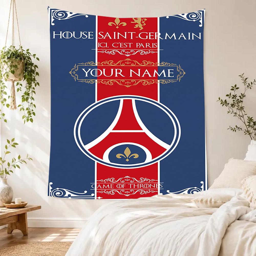Paris Saint-germain Personalized Text Tapestry Cozy Personalized Tapestry Ultra-Soft Great for Home Decor Four Seasons Decor
