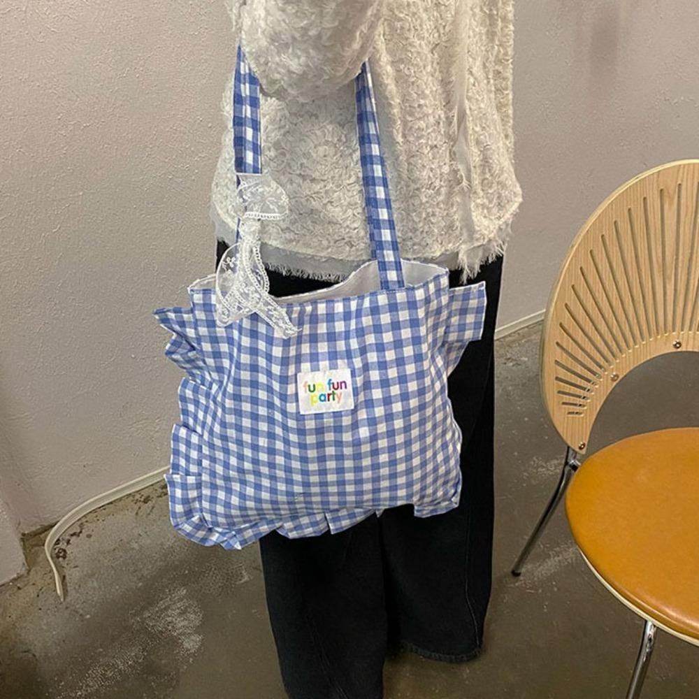 Большая вместительная кружевная сумка-подушка, сумка-тоут для поездок на работу, симпатичная клетчатая хлопковая сумка в подарок