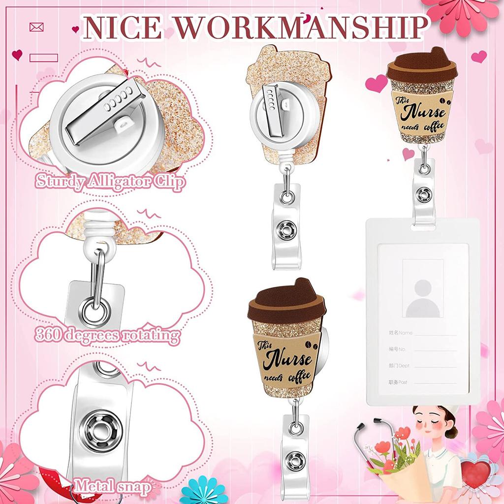 New Glitter Nurse Doctor Retractable Badge Reels Kawaii Cartoon Medical Theme Badge Reels Id/Ic Card Holder Hospital Supplies