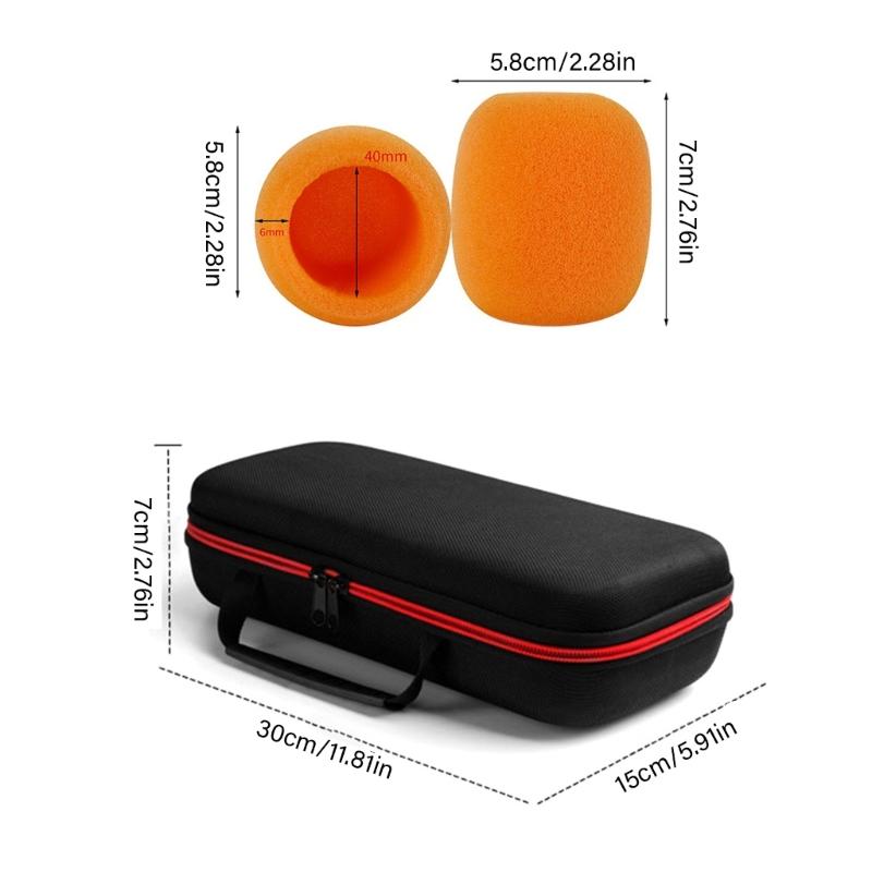 Microphone Travel Storage Bag, Double Mic Protective Storage Box Shockproof Carry Case with Nonslip Rings Sponge Cover