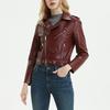Women Jacket Faux Leather Smooth Surface Turn-down Collar Zip-up Zipper And Rivet Decor Long Sleeves Motorcycle Coat Travel Outerwear