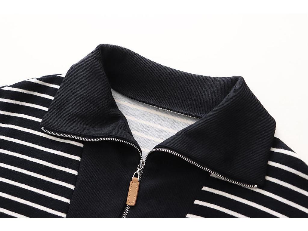 Полосатая толстовка Sinan French Zipper Polo Collar, дизайн осень/зима 2024, SN2133