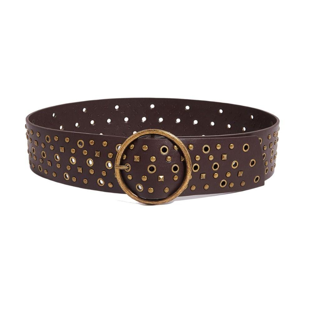 Y2K широкий пояс с заклепками из искусственной кожи ремень ретро-платье для ковбойши