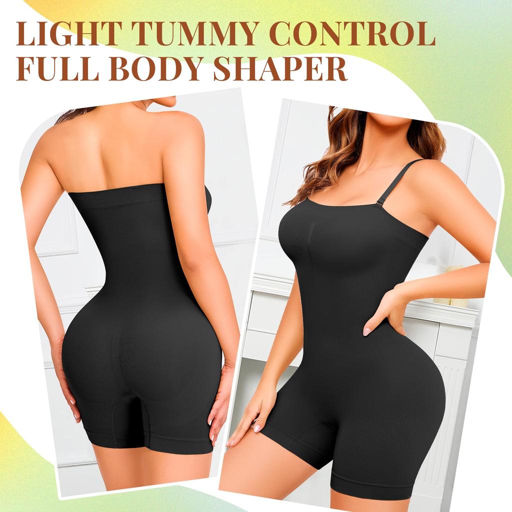 Strapless Shapewear Bodysuit for Women Full Body Shaper Tummy Control Romper Under Dresses Seamless Mid Thigh Jumpsuit Tops