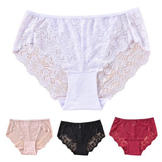 Женские трусы со средней посадкой больших размеров, хлопковые прозрачные трусики с вышивкой и вышивкой, тонкие трусики с подтяжкой бедер