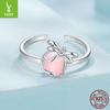 Pink Bow Open Ring For Girlfriend, Sweet And Romantic S925 Sterling Silver Ring Jewelry.
