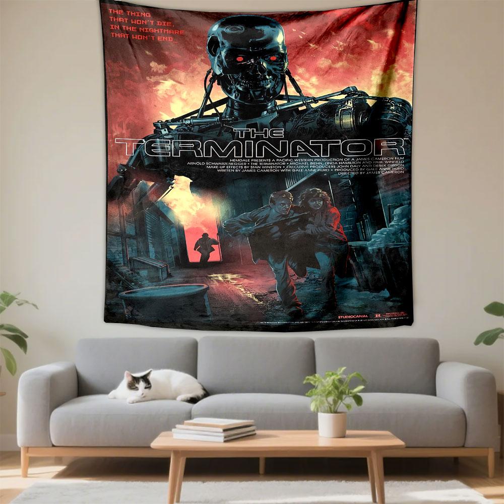 The Terminator Poster Tapestry Wall Hanging, Arnold Cyborg Sci-Fi Art, Classic Movie Wall Decor for Bedroom Man Cave