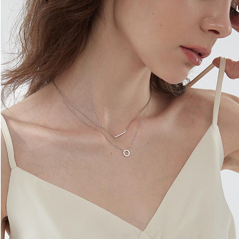 Ожерелье из серебра 925 пробы с двухслойной цепочкой из хрусталя и круглой подвеской, колье-чокер для девушек и женщин, ошейник, ювелирные изделия