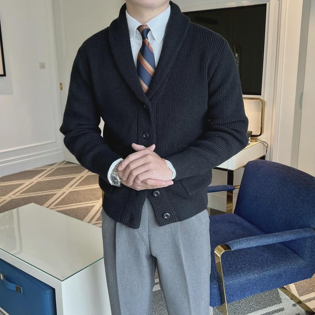 Мужской кардиган в британском ретро-стиле с V-образным вырезом - осень/зима 2023 г.