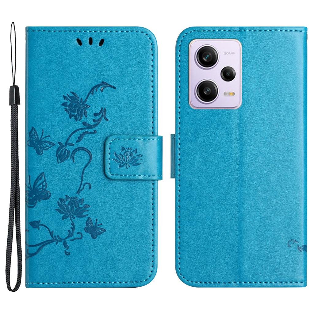 Shockproof Phone Case For Xiaomi Redmi Note 12 Pro+ 5G,PU Leather Phone Cover with Imprinted Butterfly Flower Pattern and Stand Wallet
