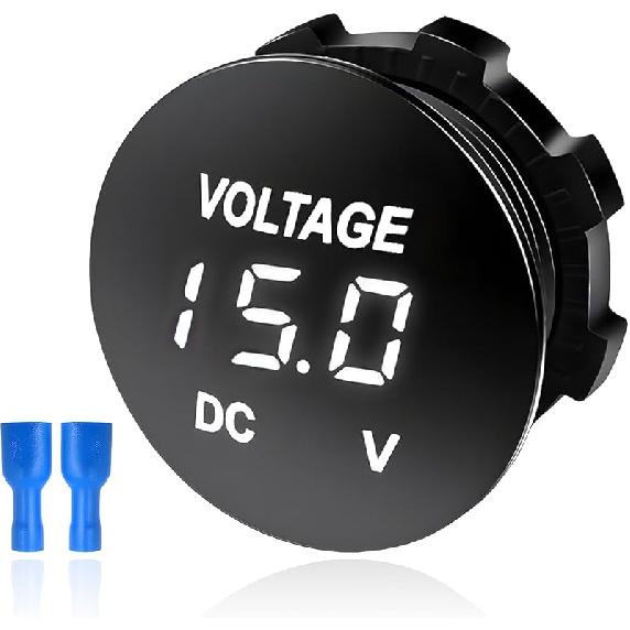 DC 12V 24 V Voltmeter Gauge, Car LED Digital Display Round Panel Voltage Gauge Meter, Waterproof Mini Volt Tester Battery Monitor Indicator for Car