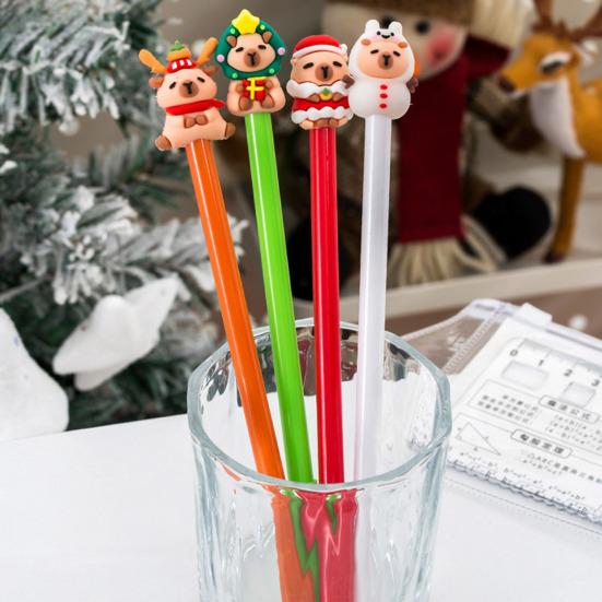 4Pcs Christmas Gel Ink Pens Cartoon Snowman Deer Design Smooth Writing Comfortable Grip Kids Pens Christmas Party Favors