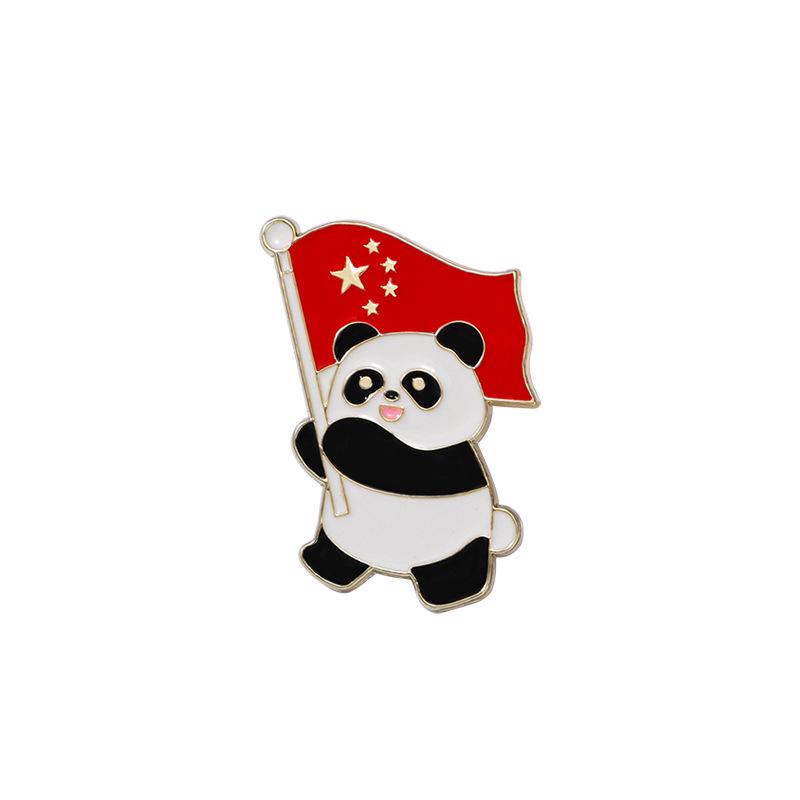 Брошь в виде панды с пятизвездочным красным флагом «Я люблю Китай» из цинкового сплава