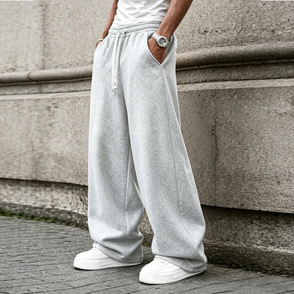 Men's Elastic Drawstring Straight-Leg Casual Sweatpants Loose, Drapey Fit with Pockets—Versatile Pants for Home, Exercise, and Everyday Wear