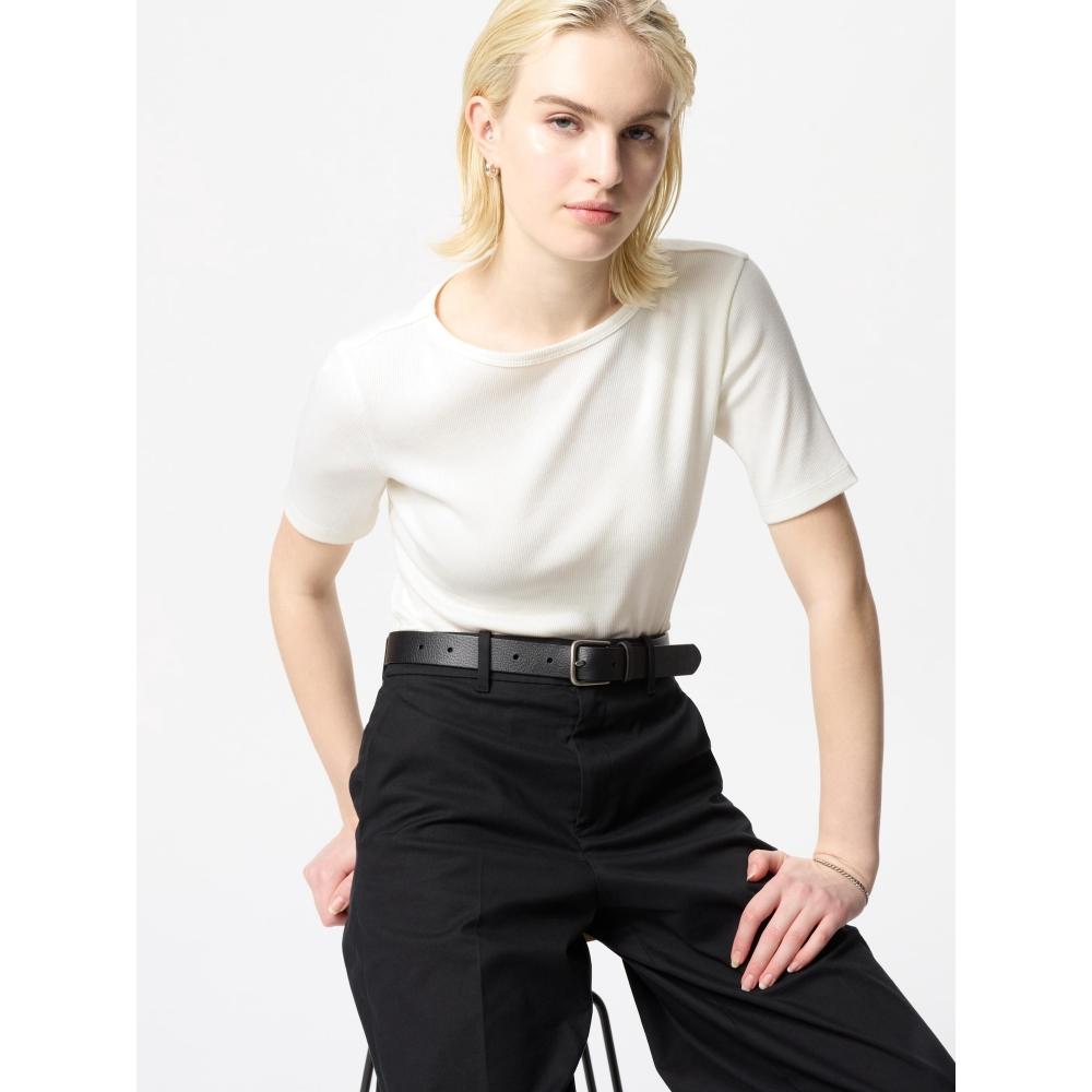 Uniqlo Японская ребристая футболка с вырезом «лодочка» и рукавом 5 минут