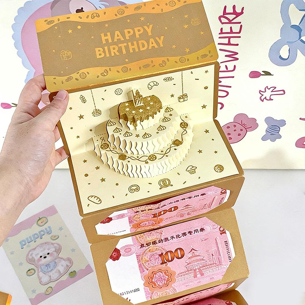 Festive Best Wishes Foldable 3D Red Envelope Greeting Card Multiple Card Slots Lucky Money Pocket For Birthday Chinese New Year