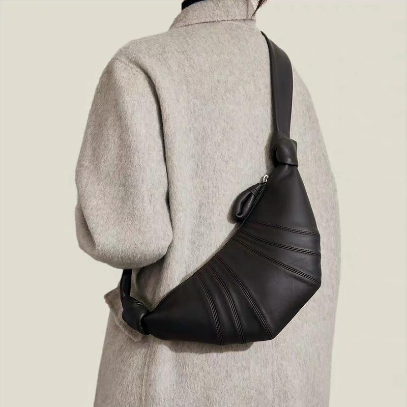 French Lambskin Croissant Leather Crossbody Bag - Women's Dumpling Style