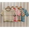 Ice Silk Striped Short-sleeved T-shirt Women's Summer New Spice Girl Style Design Thin Hollow-out Age-reducing Top