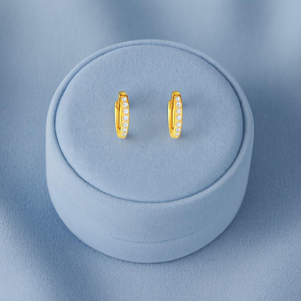 Классические серьги-кольца Хьюги с паве - Желтое покрытие, стерлинговое серебро 925 пробы