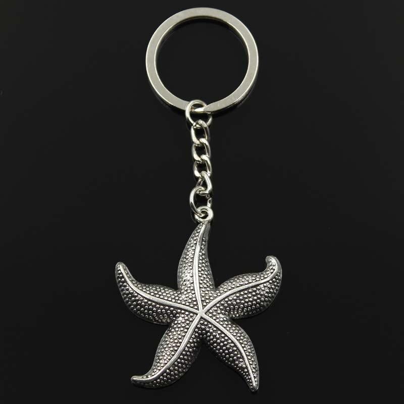 Модный 30 мм брелок для ключей, металлический брелок для ключей, ювелирные изделия, античная бронза, морская звезда, подвеска 50x43 мм