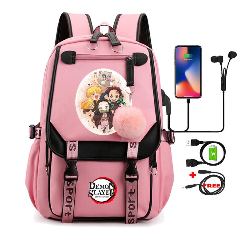 Anime Backpack Bags Demon Slayer Nezuko Kawaii Cartoon School Bag for Adults Large Capacity Manga To Travel Daily Girls Bookbags