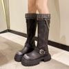 Зимние женские высокие сапоги на толстой подошве, модные женские элегантные сапоги на молнии, высокие сапоги на платформе с толстой подошвой, женская обувь
