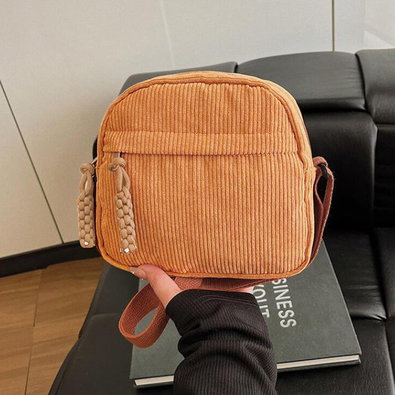 Simple Versatile Crossbody Bag Fashionable Casual Small Square Bag Personalized Commuting Shoulder Bag Corduroy Unisex Handbag
