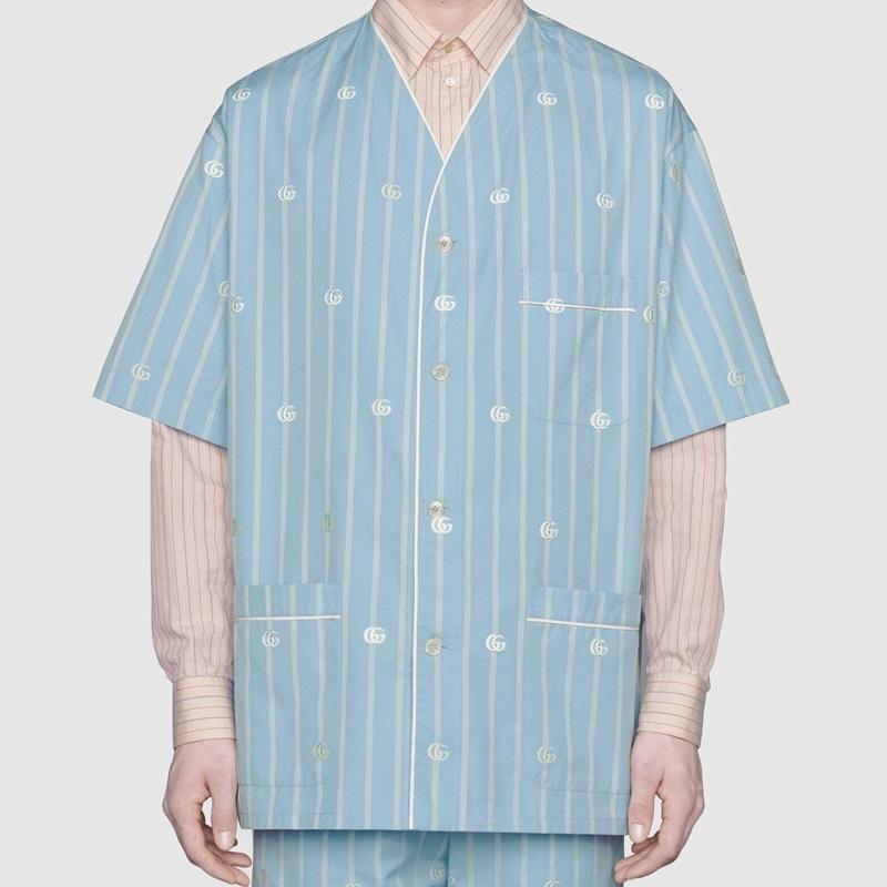 GUCCI Shirts Men's Blue V Neck Moderate Other 618919-ZAEQH-4234