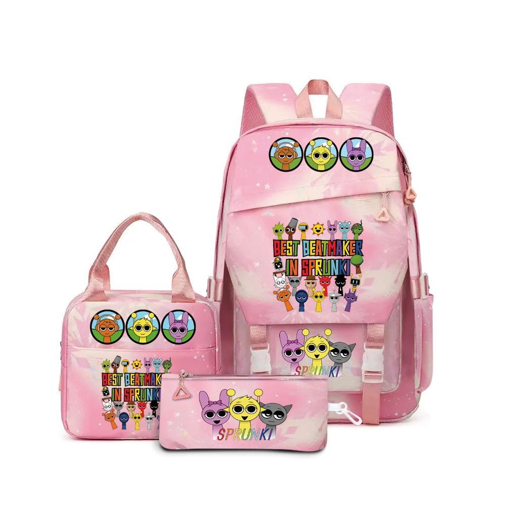 New Rhythm Box Sprunki Music Game Schoolbag Backpack Pencil Case Three-piece Set Student Heat Transfer Backpack D