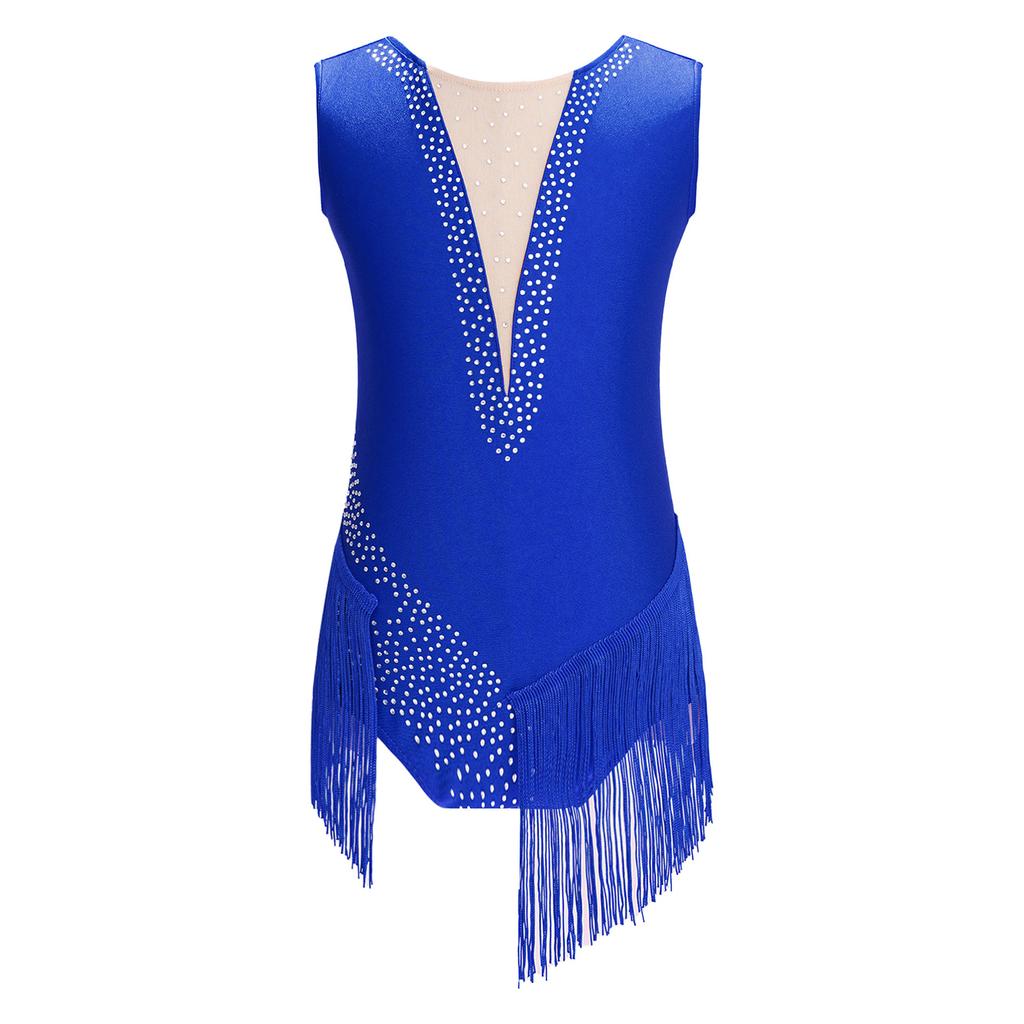 Детский костюм для художественной гимнастики, блестящий купальник с кисточками для танцевальных выступлений