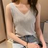 Women Vest V-Neck Sleeveless Shiny Hot Drill Decor Tank Tops Solid Color Knitting Camisole Parties Daily Wear