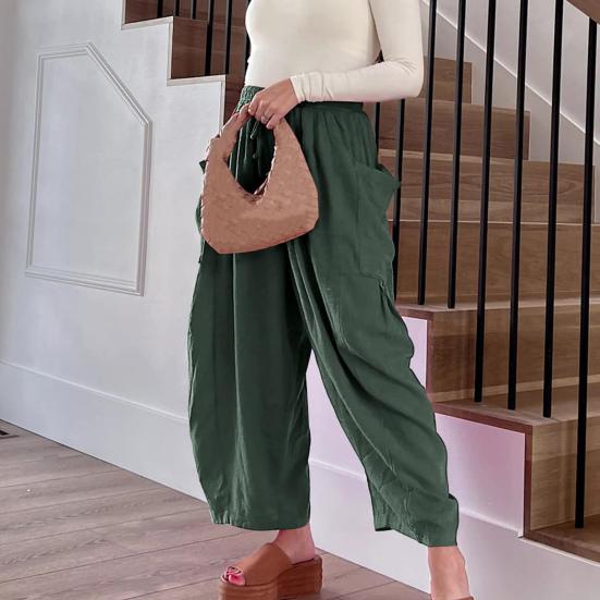 Женские повседневные брюки с прямой талией и широкими карманами, регулируемые брюки с эластичной завязкой, свободная посадка