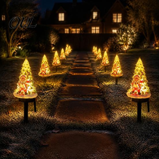 Auto Sensor LED Landscape Decor Christmas Solar Garden Light, Santa Tree Resin Yard Stake with Holiday Lighting for Winter Warm Glow, Waterproof
