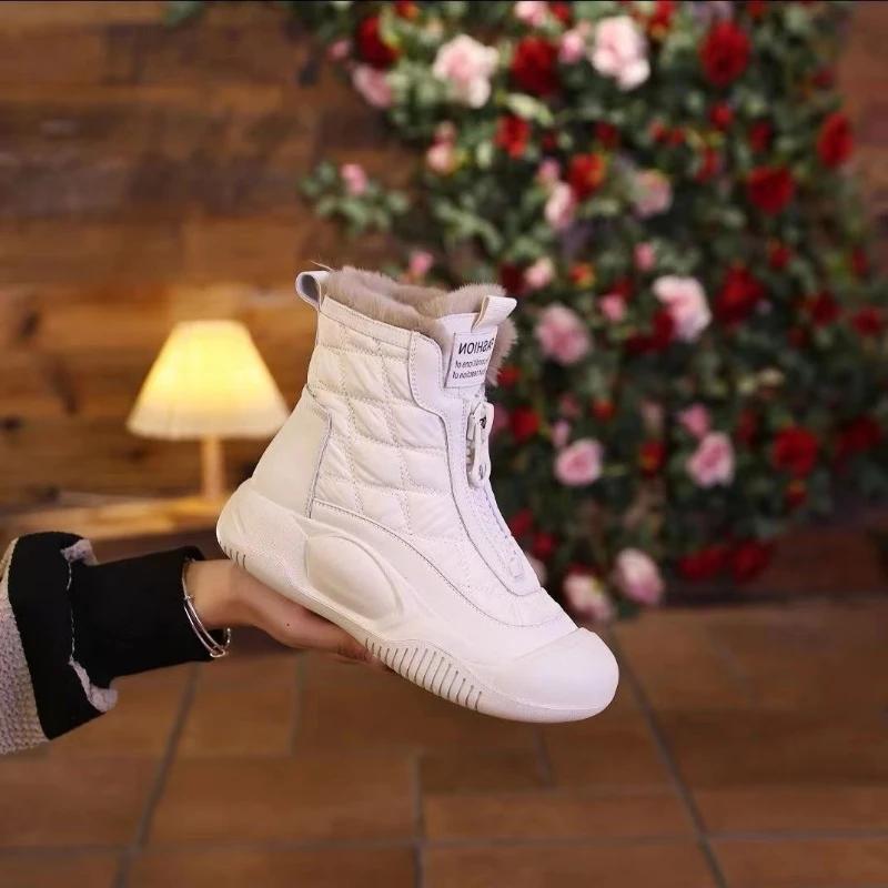 Winter New Versatile Shoes Ladies Soft Sole Cotton Footwear Retro Waterproof Snow Boots Plush High Top Women's Shoes Mujer