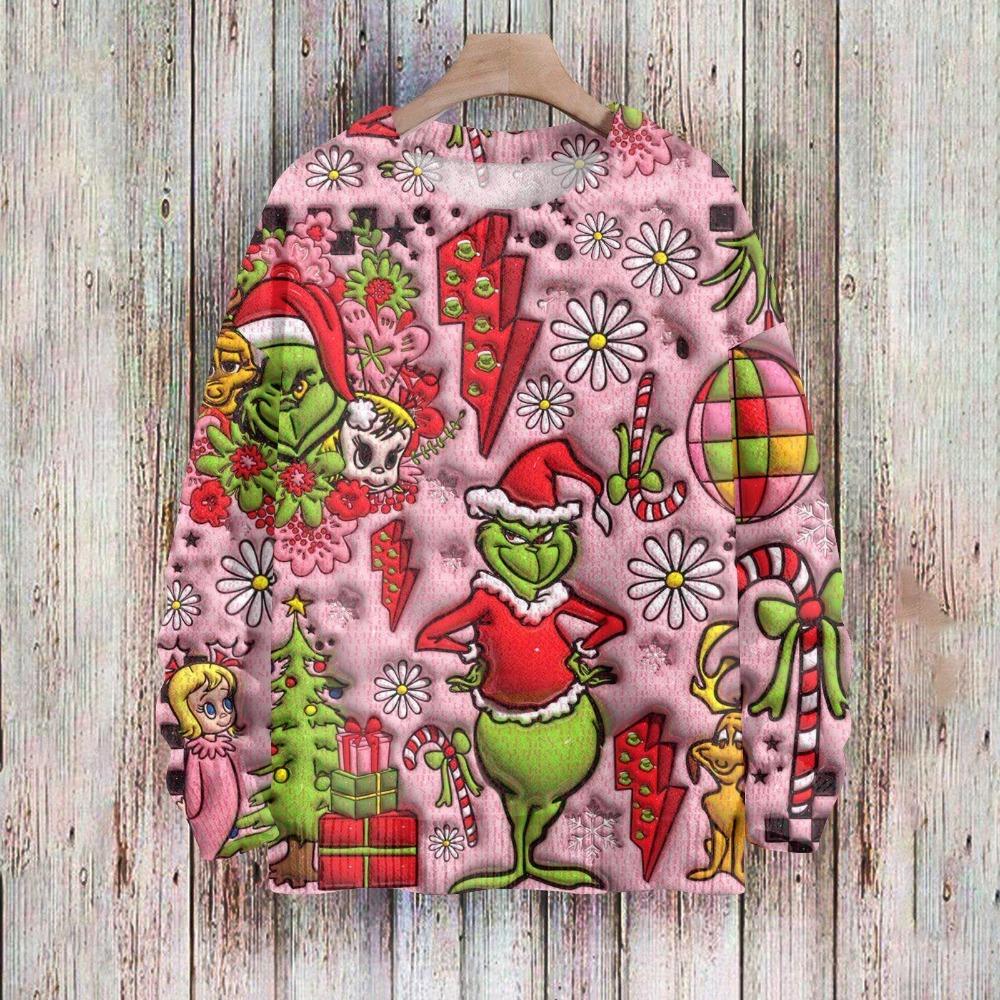 Рождественская мода Мужская и женская футболка с принтом зеленого монстра, с круглым вырезом, пуловер, топ, повседневная уличная толстовка, детская футболка, топ, одежда