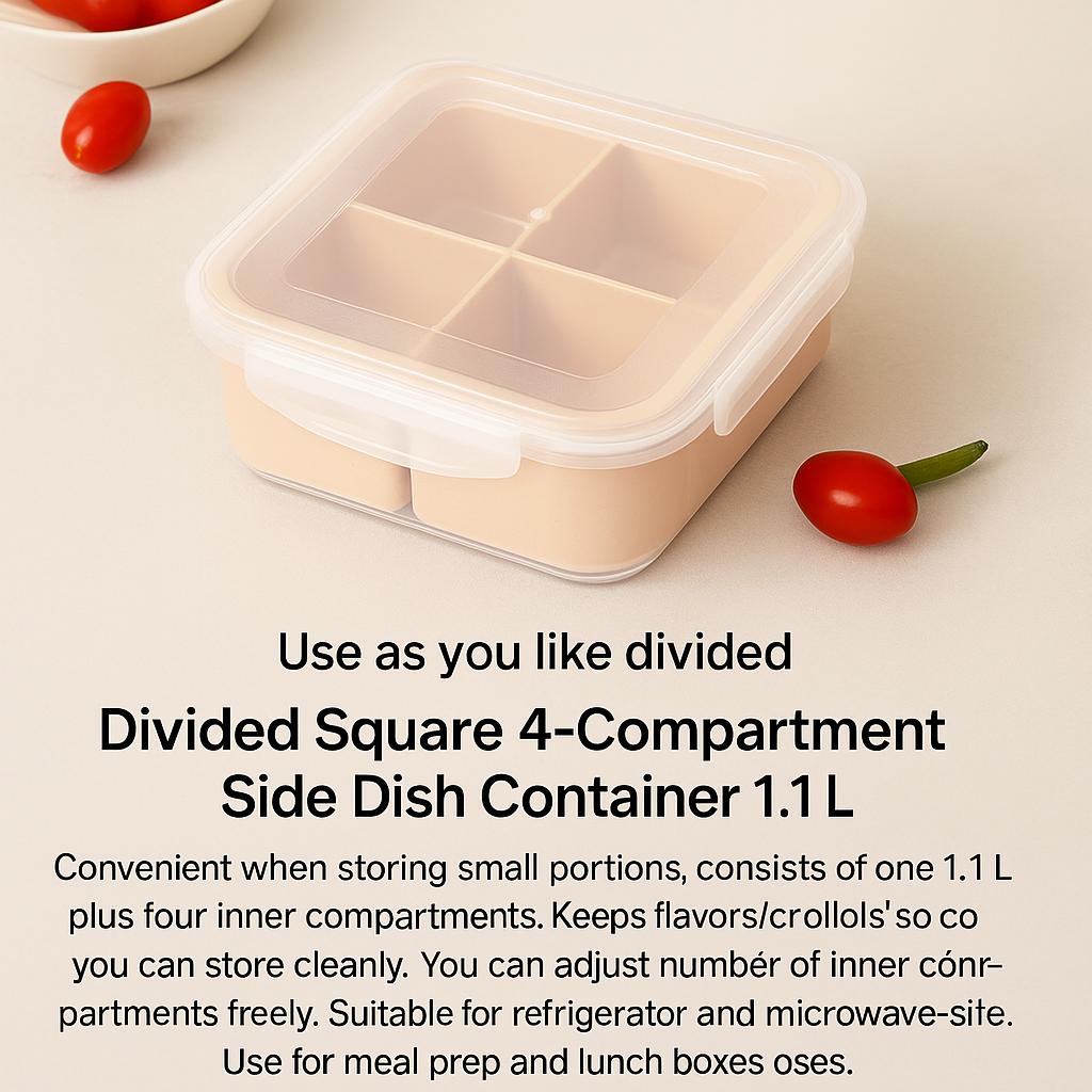 Maximize Your Meal Prep: Divided 4-Compartment Square Food Container (1.1L)