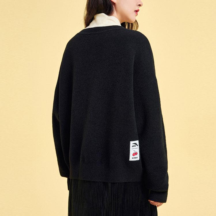 Anta X Kirsh Collaboration Life Series Big Cherry Letter Круглый вырез свитера свитер женский черный 962348725-3