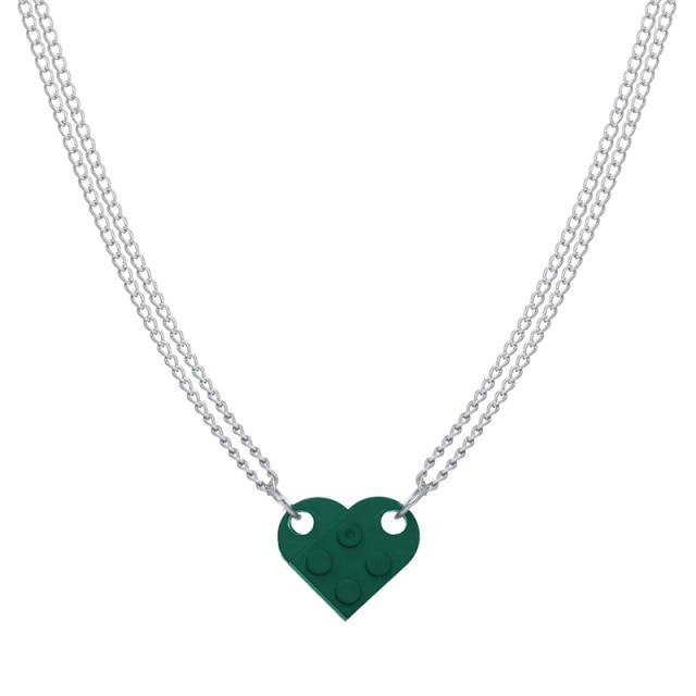 17KM Punk 2Pcs Heart Brick Couples Love Necklace For Lovers Women Men Elements Friendship Necklaces Valentines Gift Jewelry