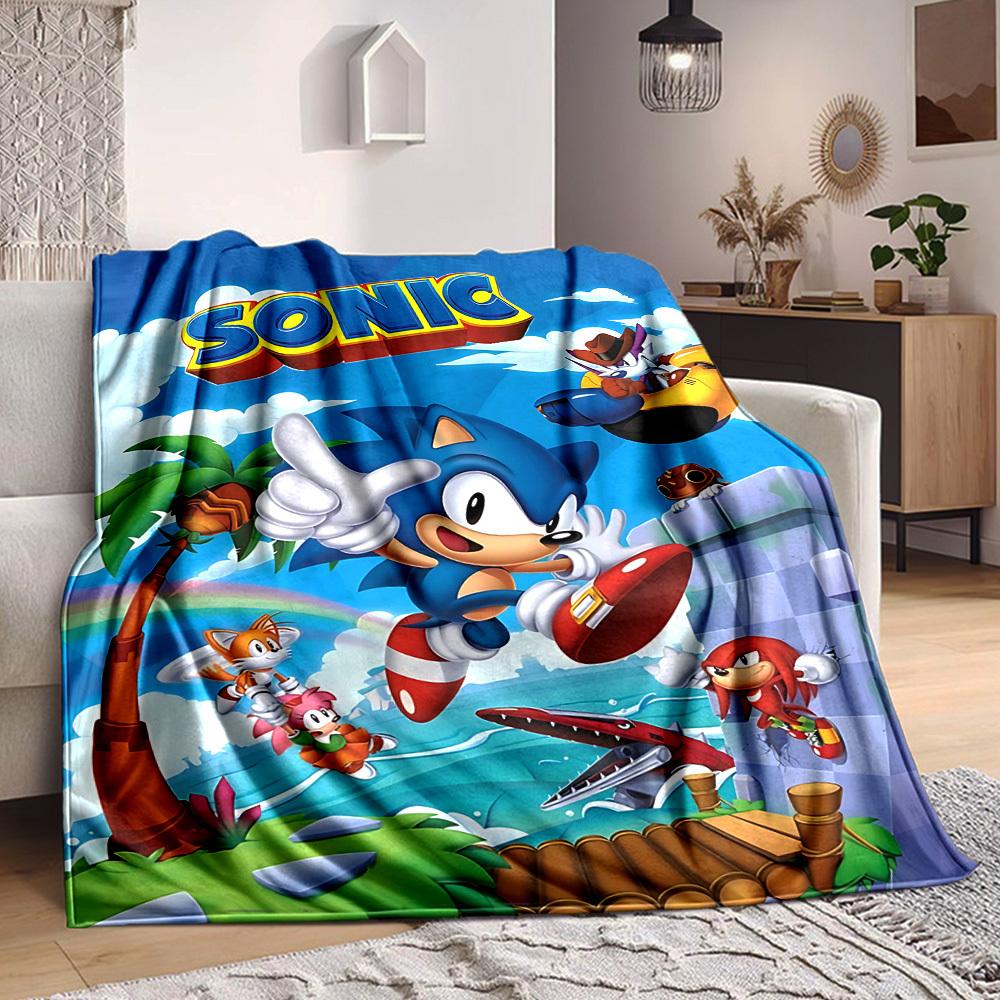 1 шт. Фланелевое одеяло Sonic Adventure - HD-печать, легкое, мягкое, теплое, для всех сезонов, для дивана, кровати, путешествий, кемпинга - Можно стирать в машине070