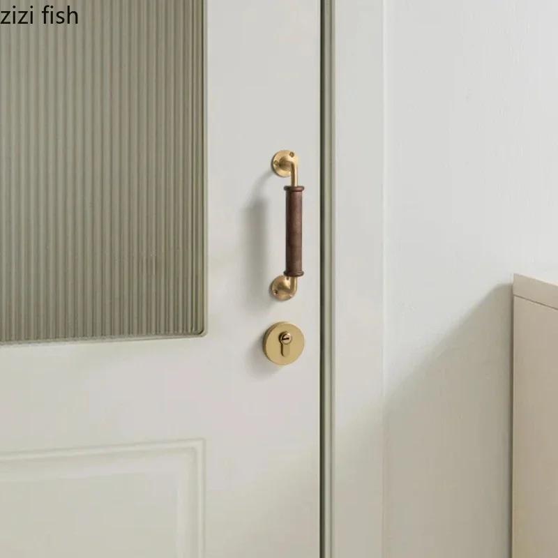 Дерево грецкого ореха Латунная ручка Ретро дверные ручки Ручка для мебели Ручки для шкафов Ручка из массива дерева Аксессуары для дверной фурнитуры дома