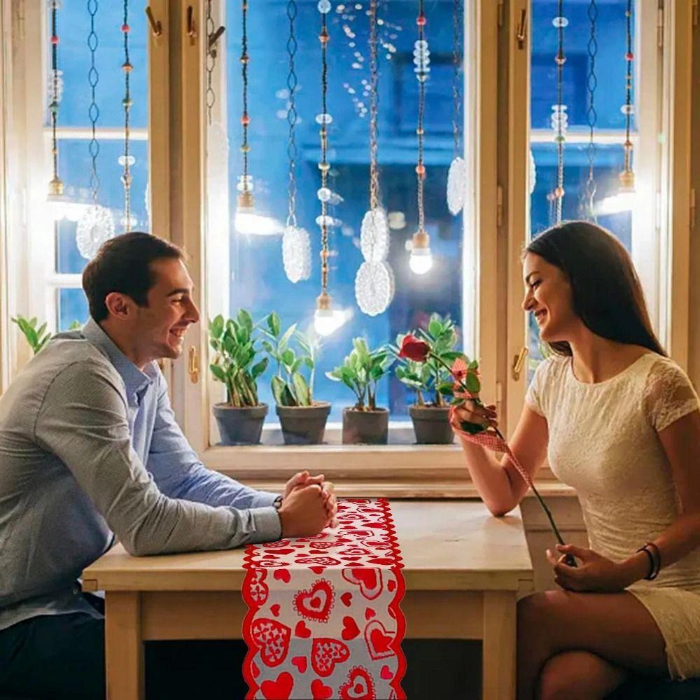 Rectangular Heart Shaped Table Runner Valentines Day Tableware Placemat Desk Decoration
