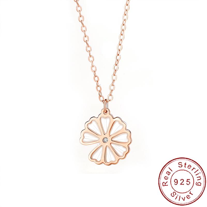 European S925 Sterling Silver Summer Aaa Cz Daisy Necklace Flower Pendant Clavicle Chain For Women Birthday Party Gift Jewelry