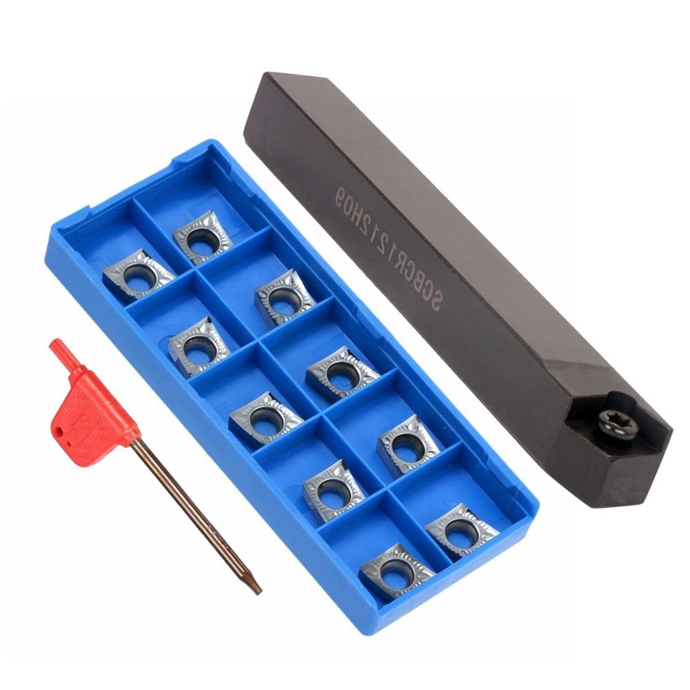 10Pcs CCGT09T304-AK H01 Aluminum Insert + 75° SCBCR1212 H09 Lathe Turn Tool Holder